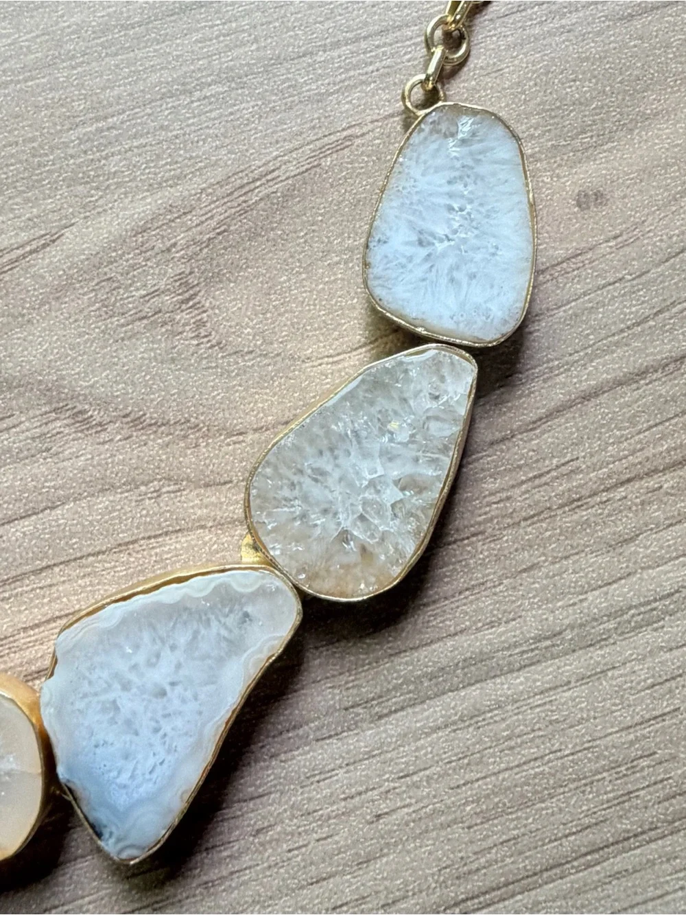 New Natural White Agate & Gold Statement Necklace